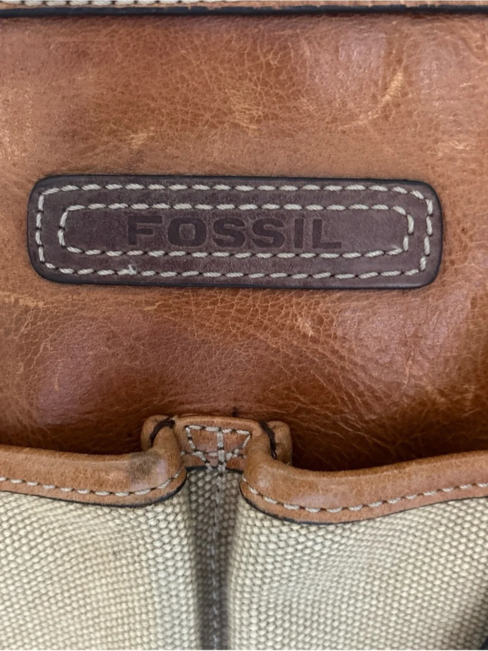 Vintage Fossil Tan /brown Canvas Leather Messenger Bag Laptop Nice!